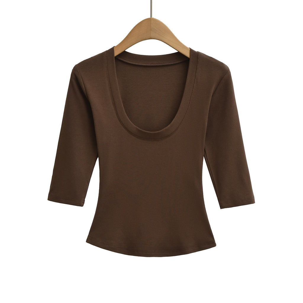 Women's Color Half Sleeves Knitted Inner Match Bottoming Women's T-shirt