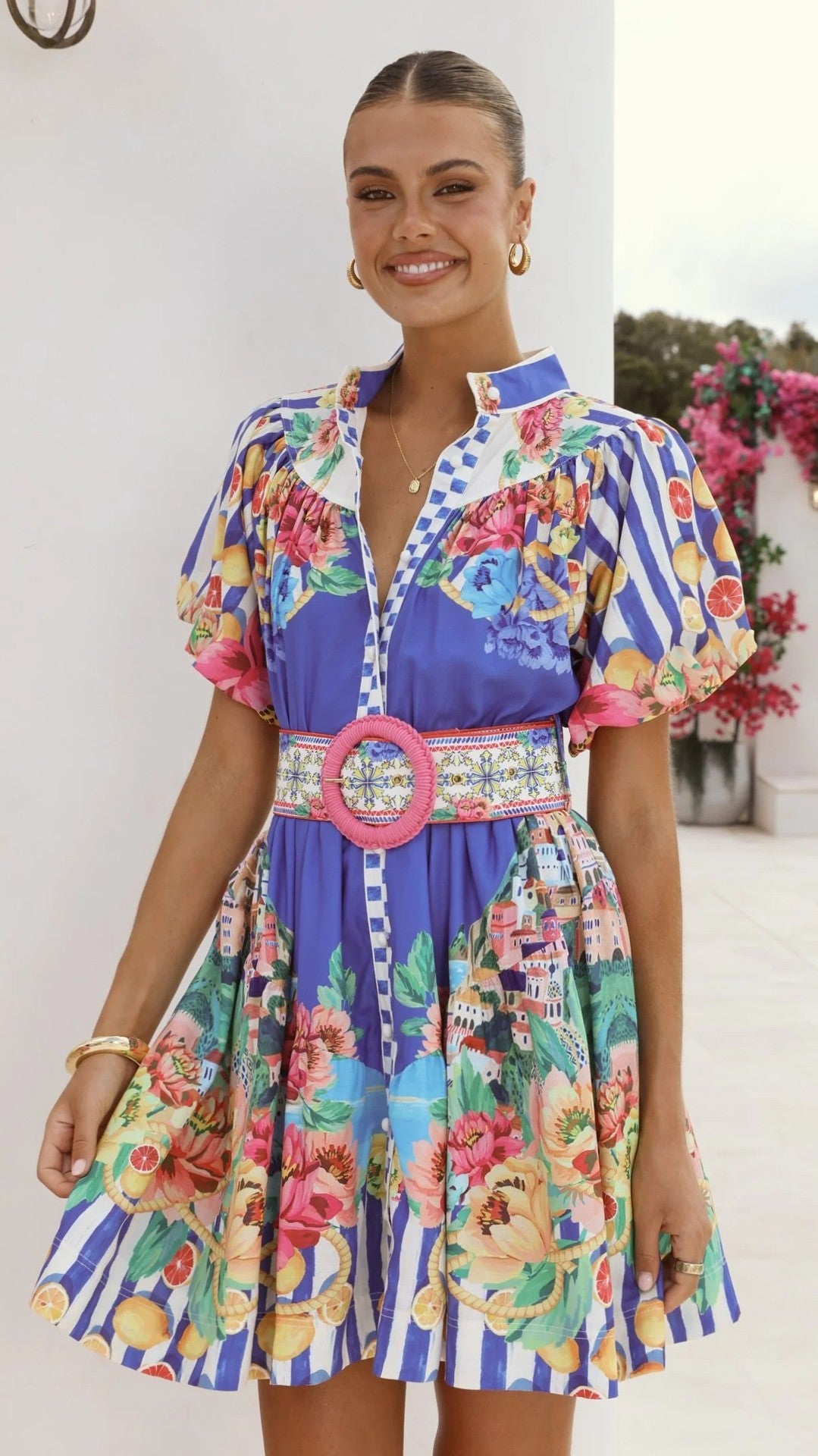 Casual Elegant Linen Puff Sleeve Waist Dress