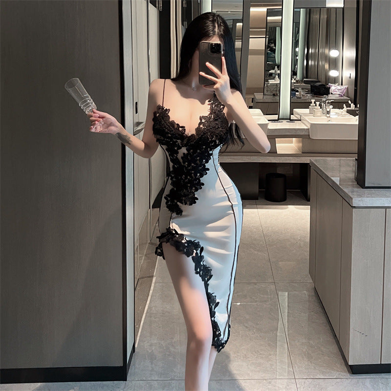 Women's Lace Low Cut Deep V Sexy Dress