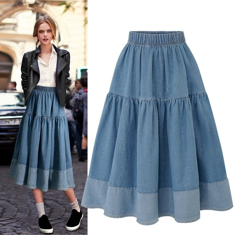 Women's Spring Clothes Elastic Waist Casual Stitching Skirt