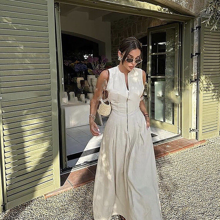 French Design Round Neck Sleeveless Waist Commuting Elegant Dress