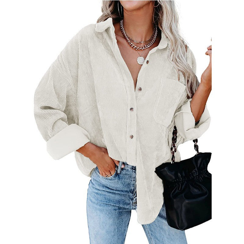 Durable Women's Loose Leisure Corduroy Shirt Blouse