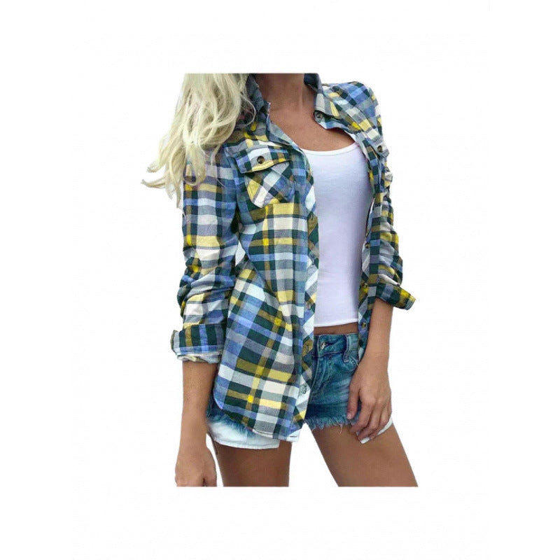 Women's Patchwork Stand-up Collar Long Sleeve Straight Tops