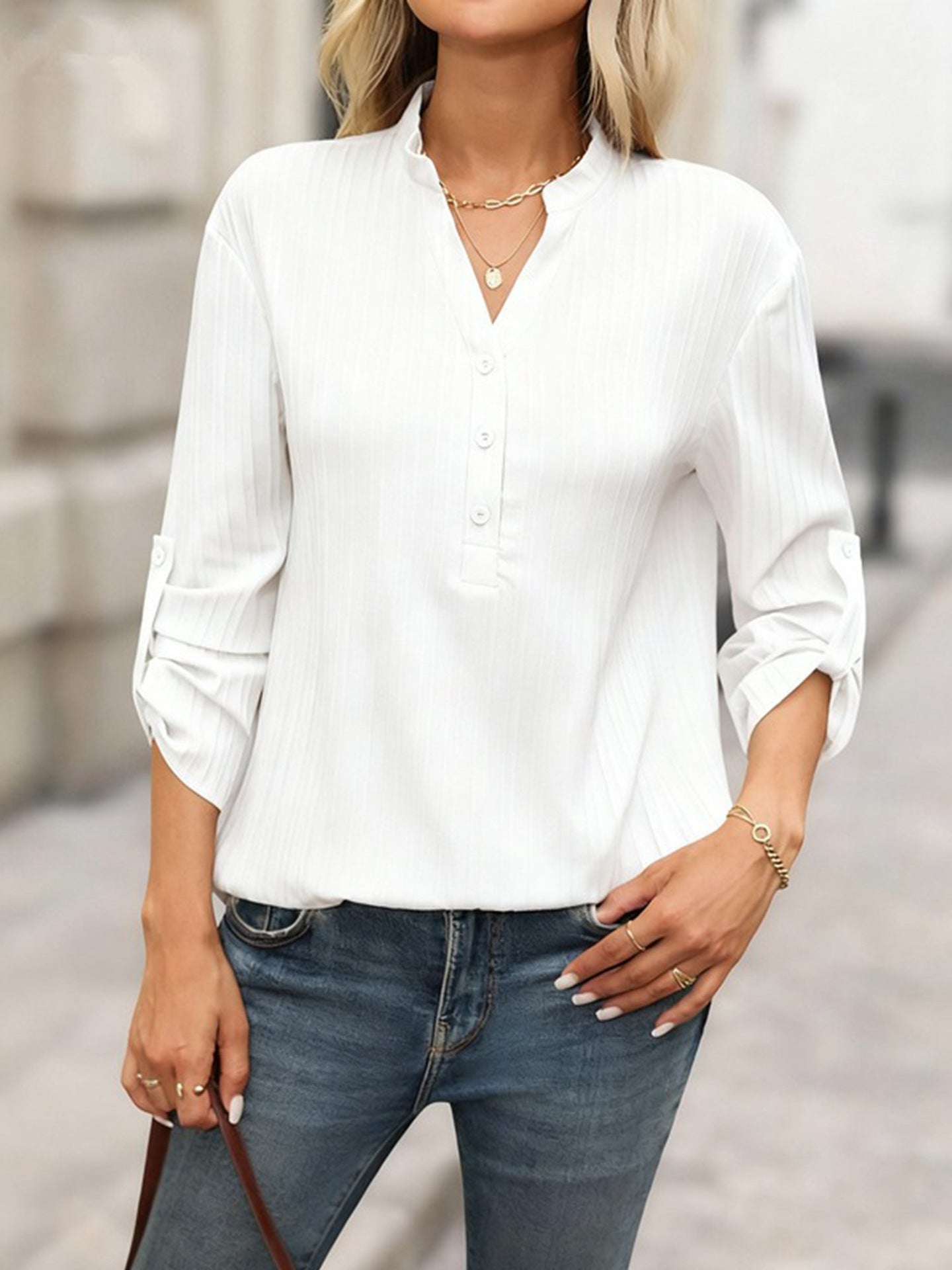 Women's Half Button Shirt Fashion Versatile Blouse
