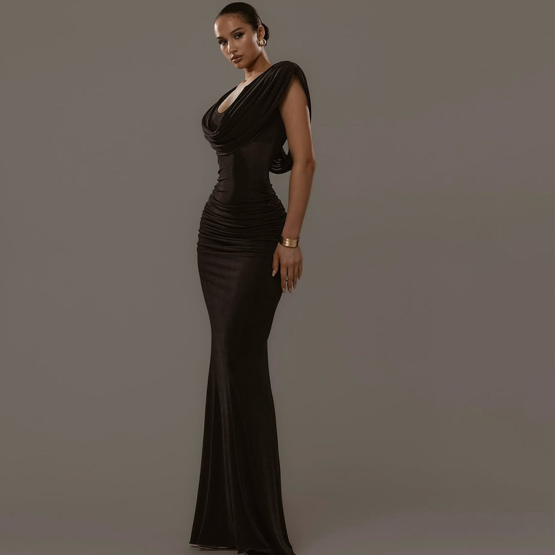 Women's Solid Color Elegant Fitted Waist Pleated Clothing