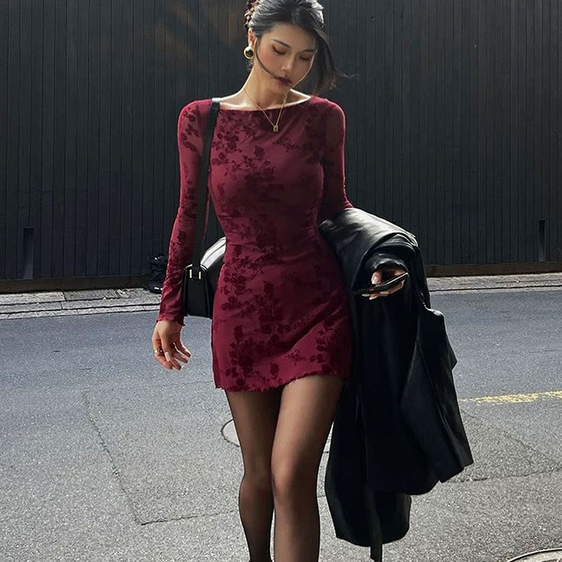 Women's Early Spring Sexy Hot Mesh Floral Dress