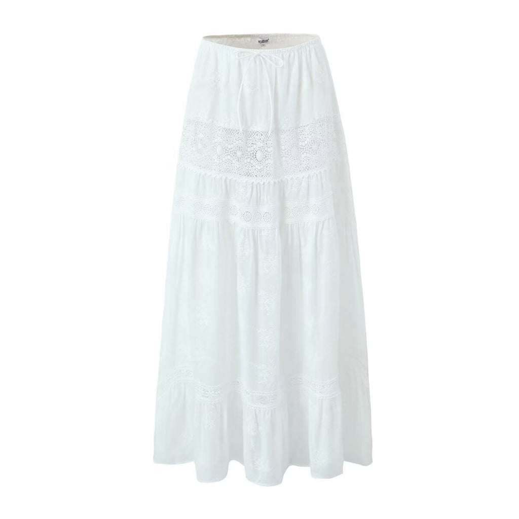 Summer Waist Holiday Lace Stitching Dress Skirts
