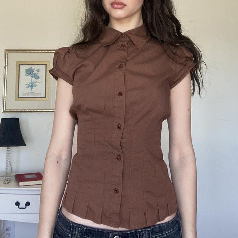 Waist Slimming Lapel Shirt Street Hot Slim Fit Lace Peplum Blouse