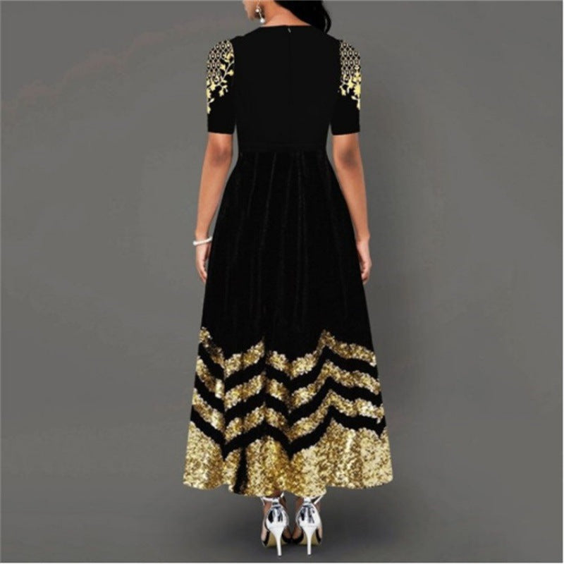Women's African Long Round Neck Elegant Retro Dress