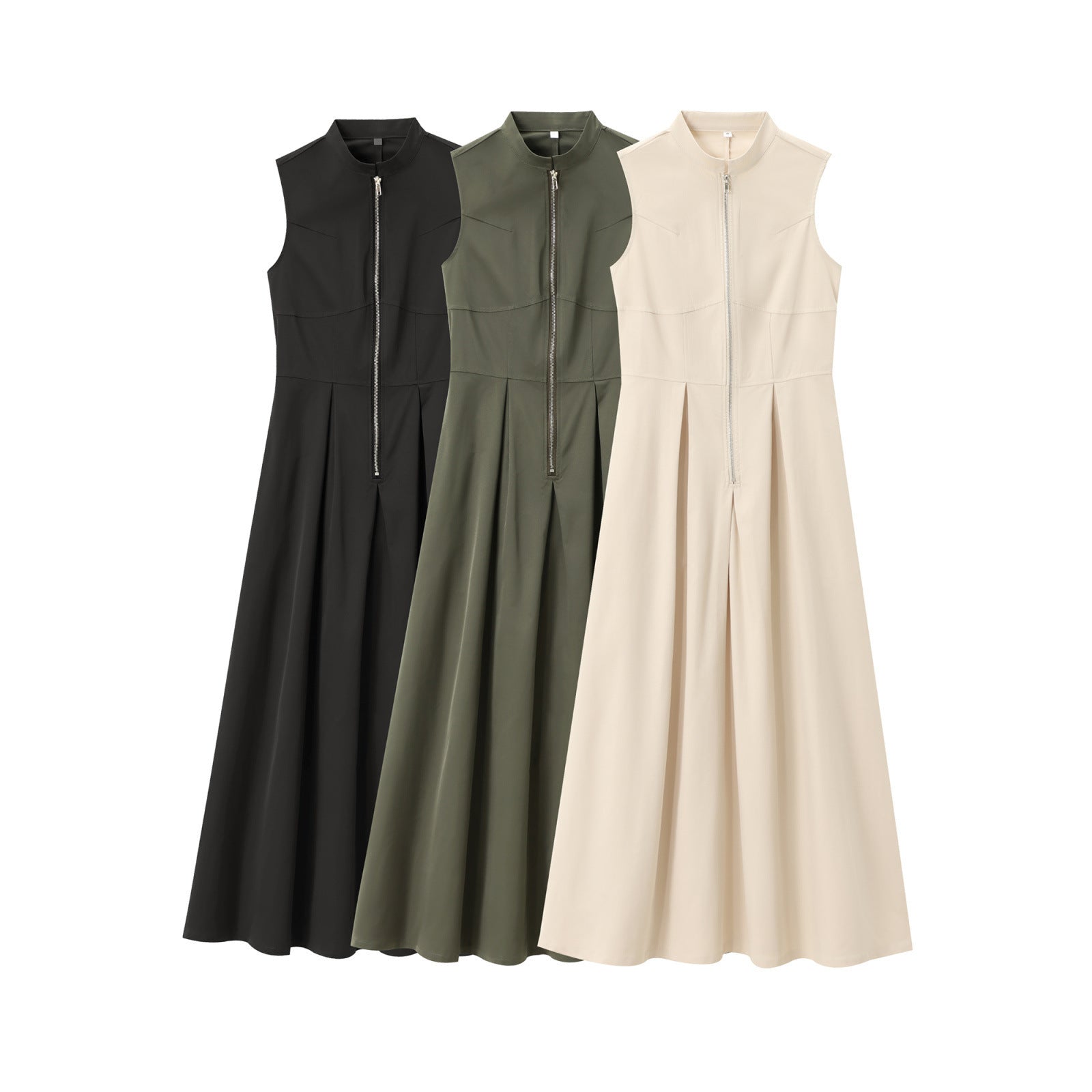 French Design Round Neck Sleeveless Waist Commuting Elegant Dress