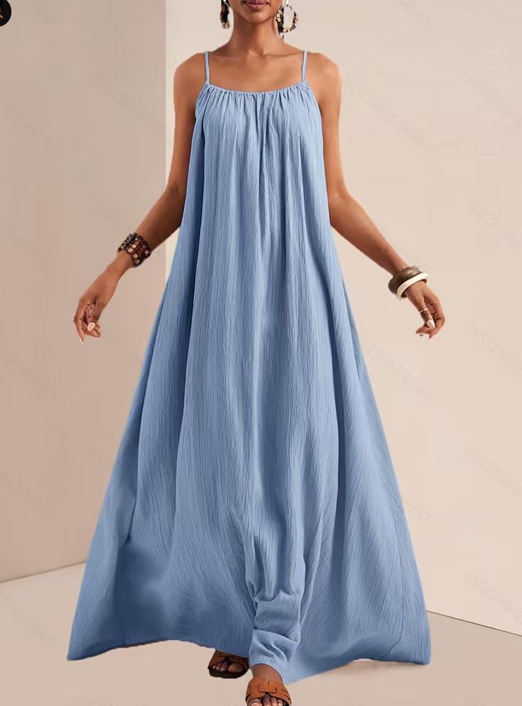 Summer Fashion Elegant Solid Color Sling Large Dress