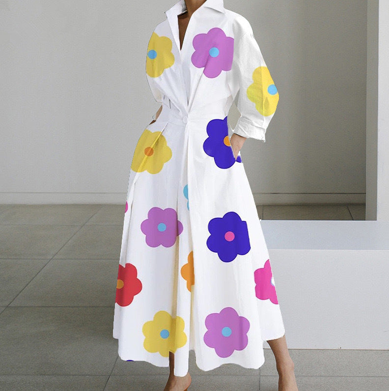 Commute Fashion Collar Lining Elastic Waist Dress