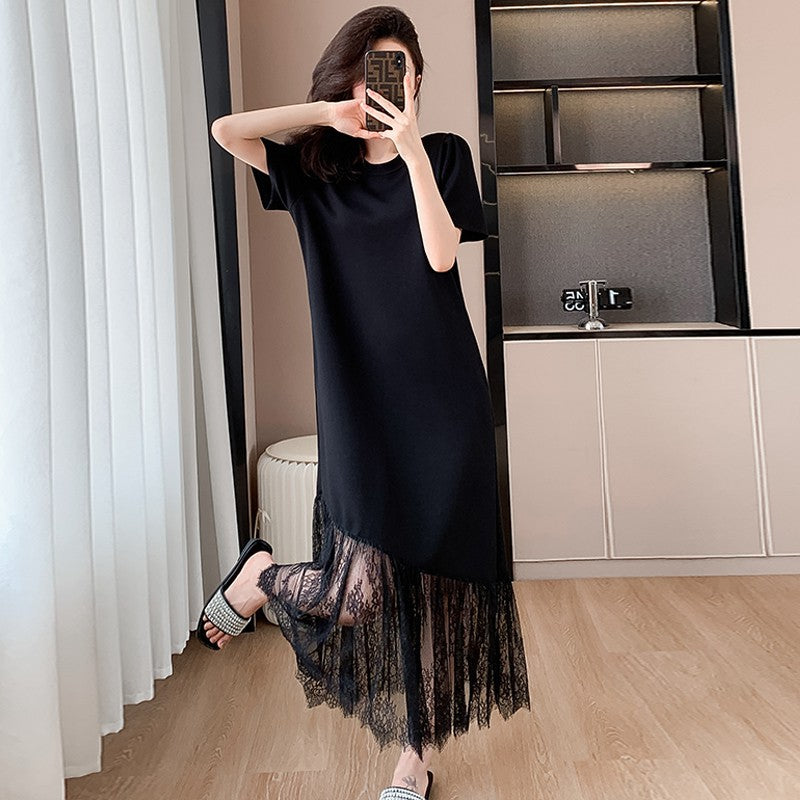 French Style High-grade Lace Stitching Dress Light Luxury Temperament Slimming Women's T-shirt