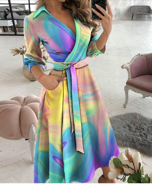 Women's Fashion Long Sleeve Printed Sheath Elegant Dress