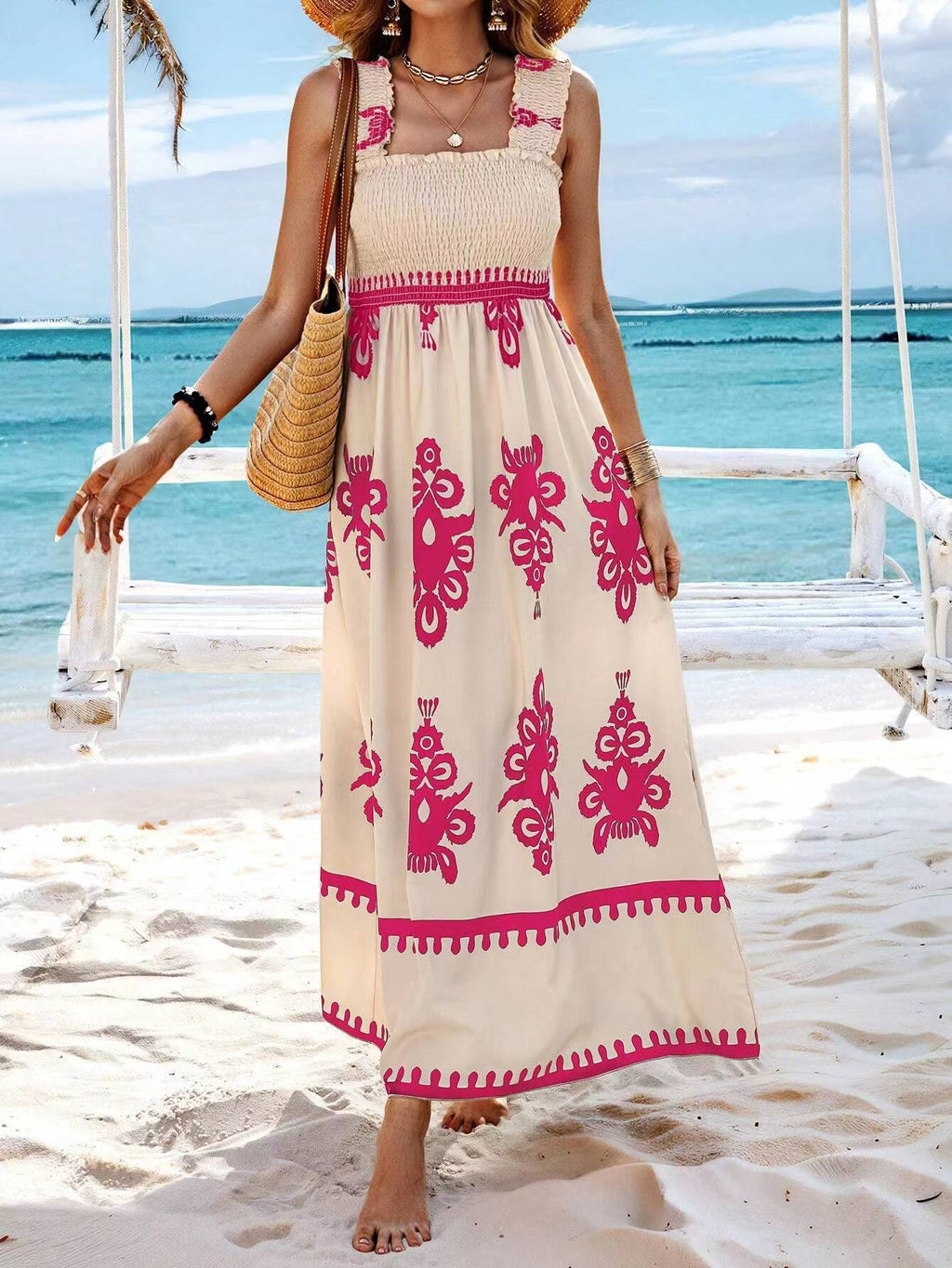 Versatile Women's Beach Holiday Style Printing Dress