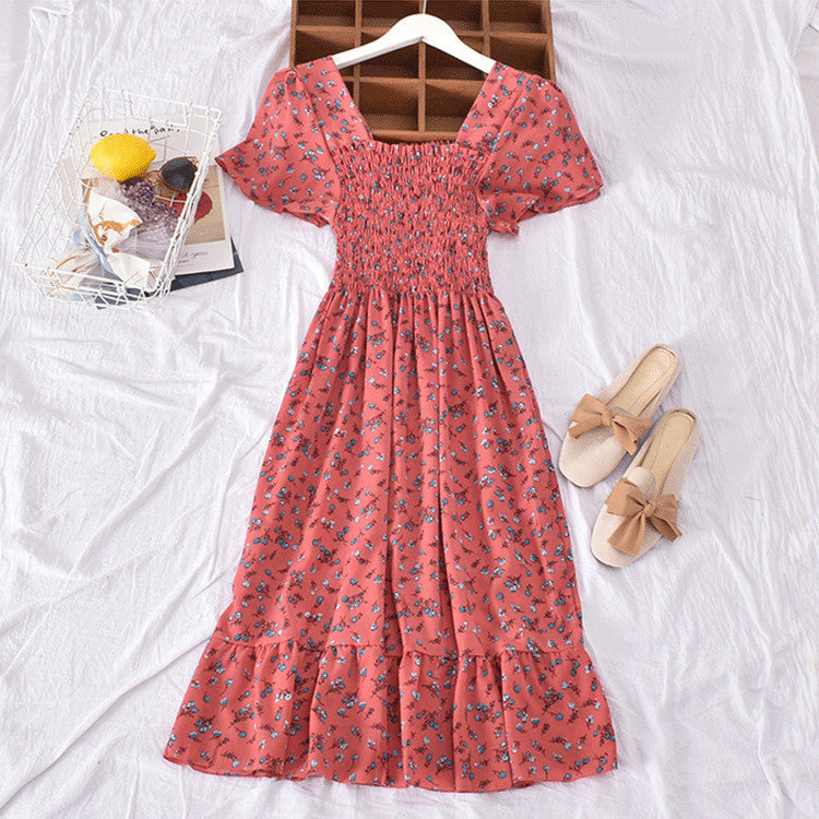 Women's French Style Retro Square Collar Floral Small Dress