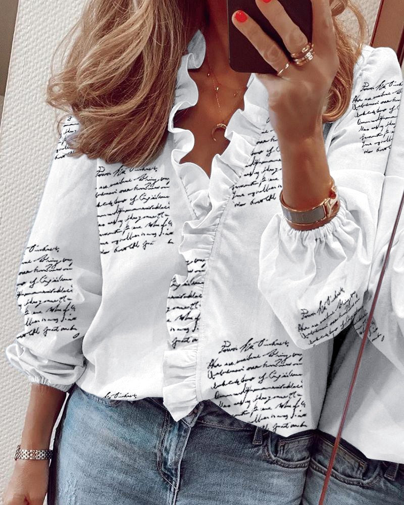 Popular Comfortable Women's Long Sleeve Ruffle Blouse