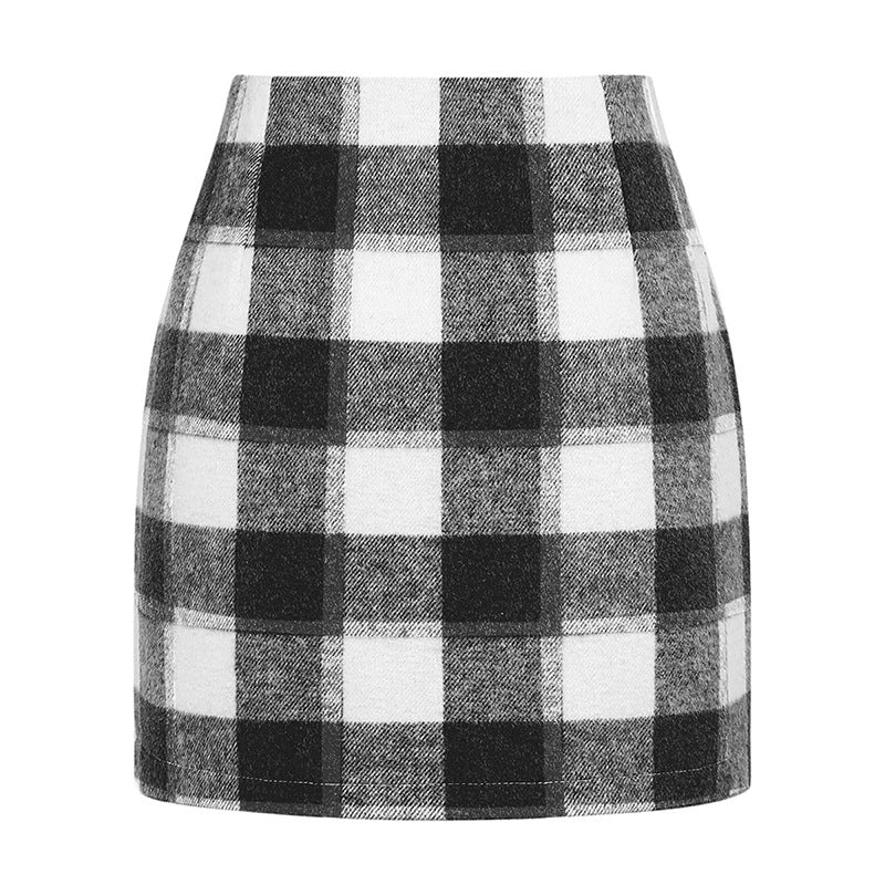 Women's High Waist Tartan Tight Pencil Hip Skirt
