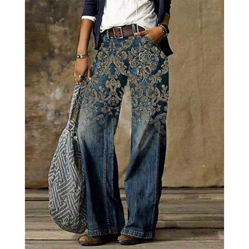 Women's Casual Imitation Wide Leg Trousers Jeans