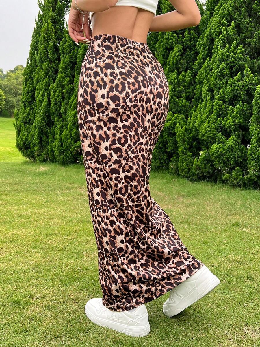 Women's High Waist Long Leopard Print Knee-length Tight Skirts