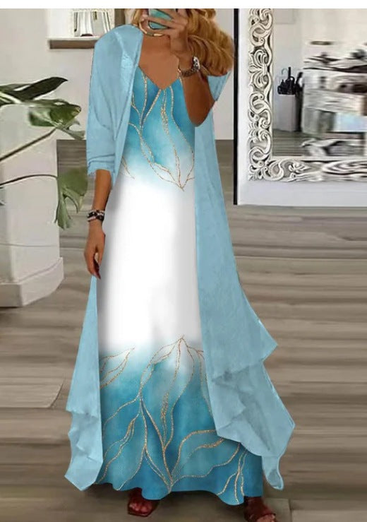 Women's Independent Floral Printed Wear Inner Two-piece Dress