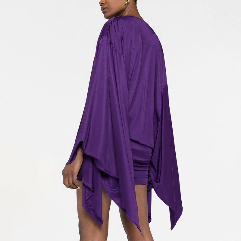 Women's Solid Color Elegant Artificial Silk Swing Collar Dress