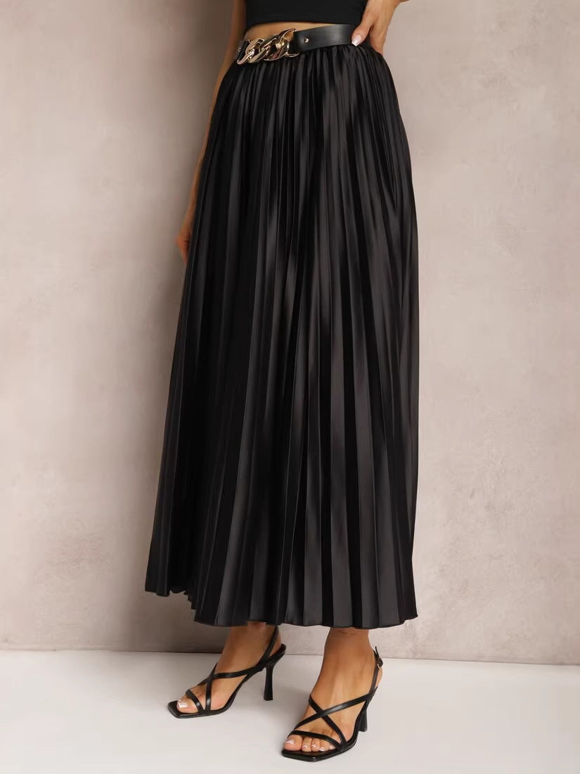 Solid Color High-grade Temperament Pleated High Skirt