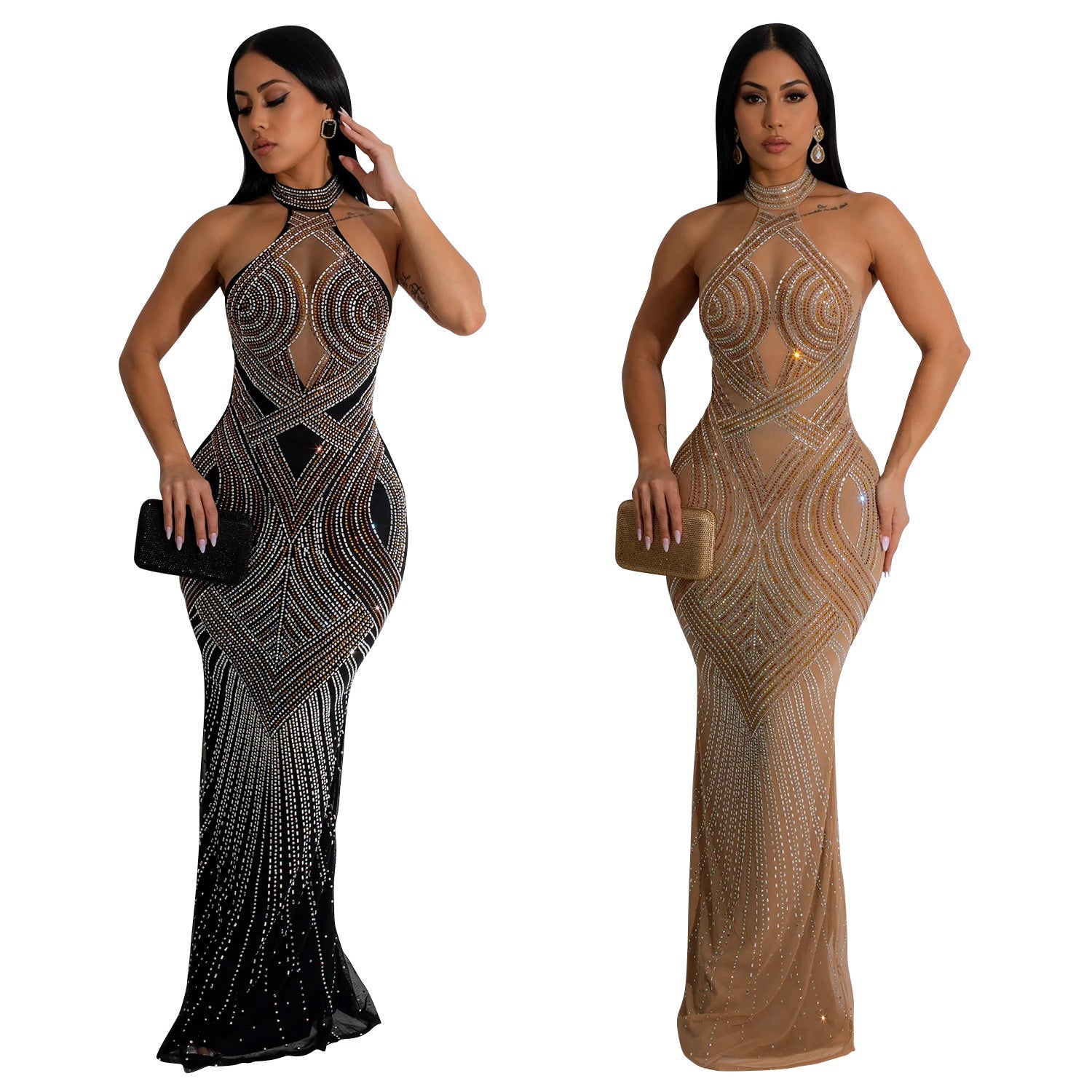 Women's Fashion Wear Pure Color Mesh Hot Dress