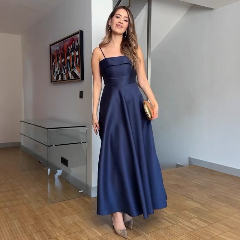 Women's Summer Solid Color Sexy Sleeveless Backless Tube Waist Dress