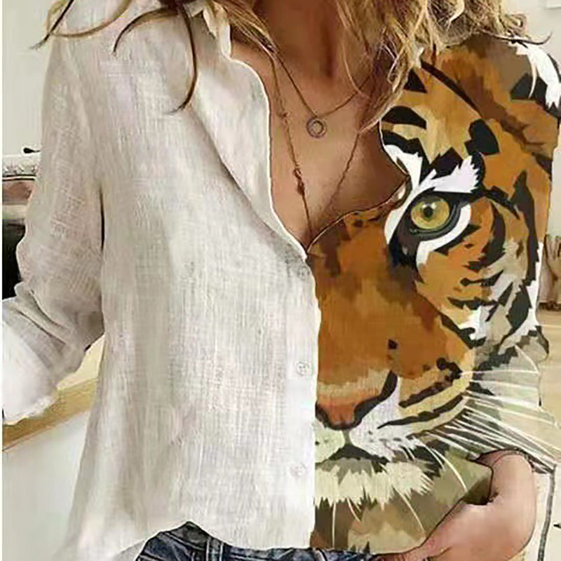 Classic Women's Shirt Printed Long-sleeved Casual Blouse