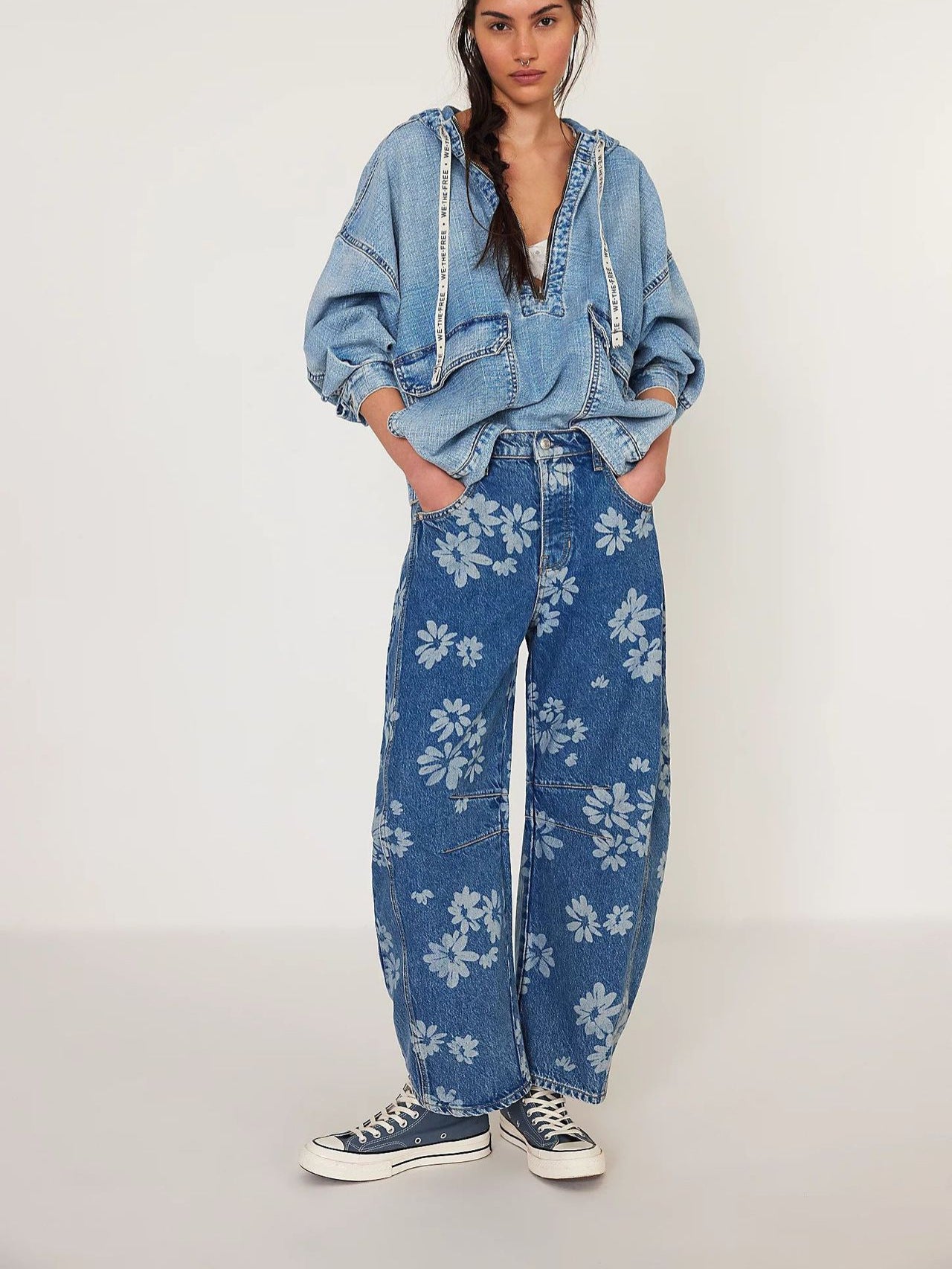 Women's Spring Leisure Loose Mid Waist Cylindrical Women's Jeans