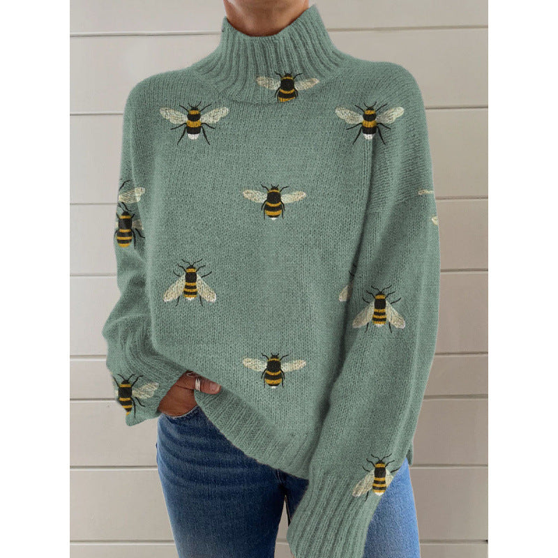 Innovative Women's Christmas Printed Wear Turtleneck Women's T-shirt