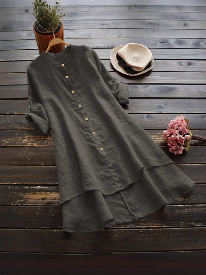 Color Buttons Cotton Long Sleeve Shirt Blouse