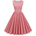 Pink Plaid Sleeveless Patchwork Retro Large Dress