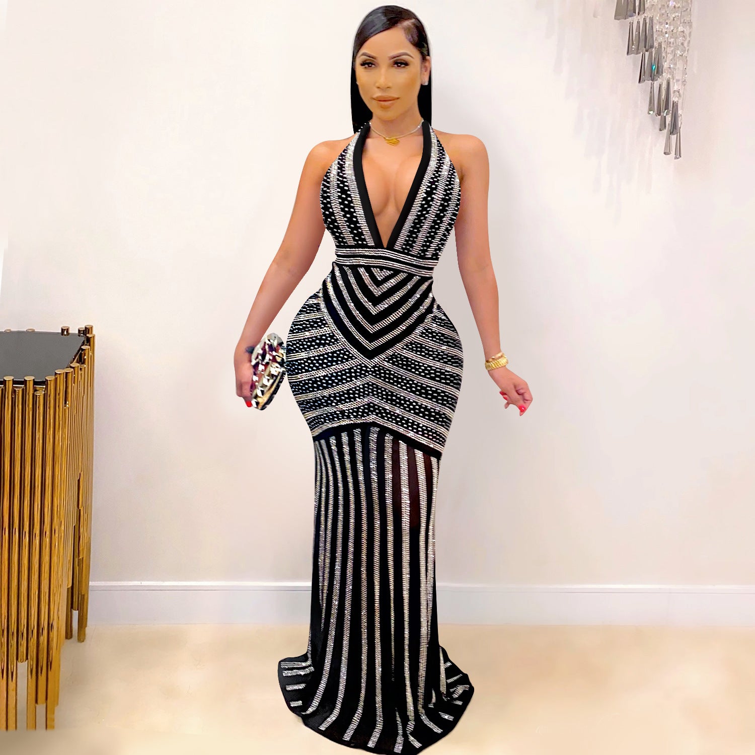 Fashion Deep Backless Nightclub Party Formal Dress