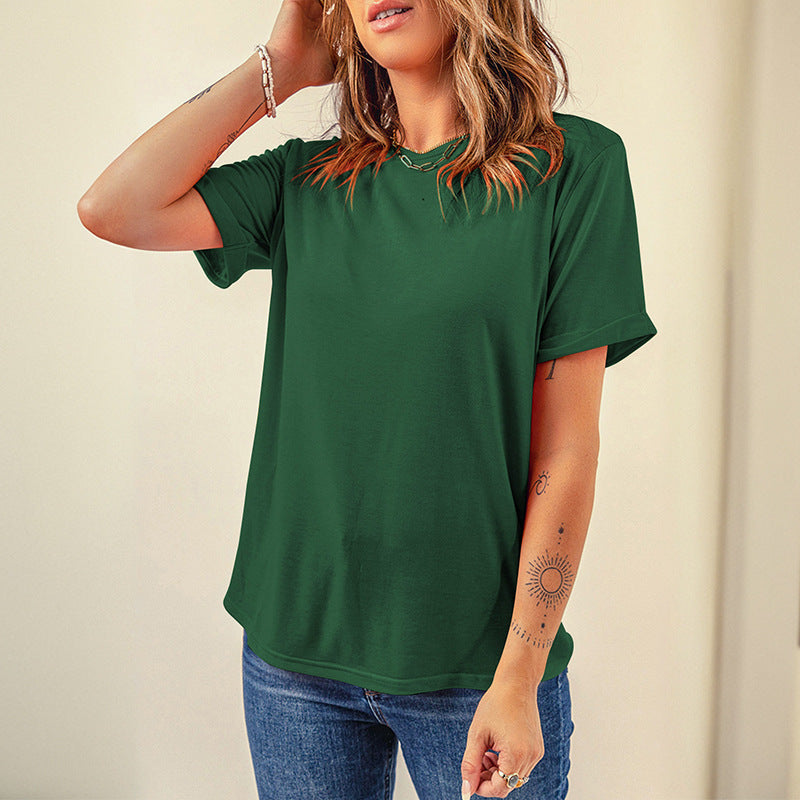 Women's Solid Color Casual Woman's Sleeve Pullover Round Tops