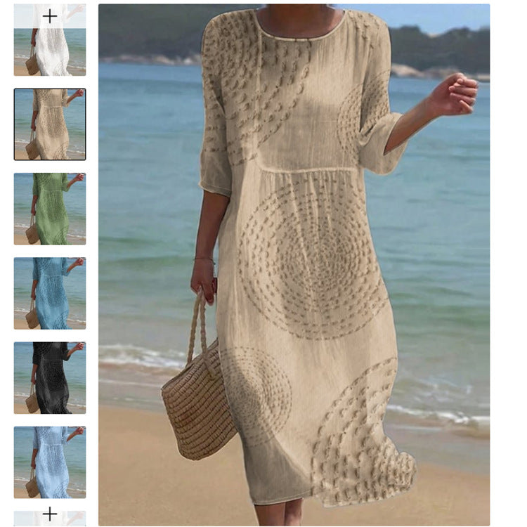Sleeve Casual Printed Temperament Long Fitted Dress