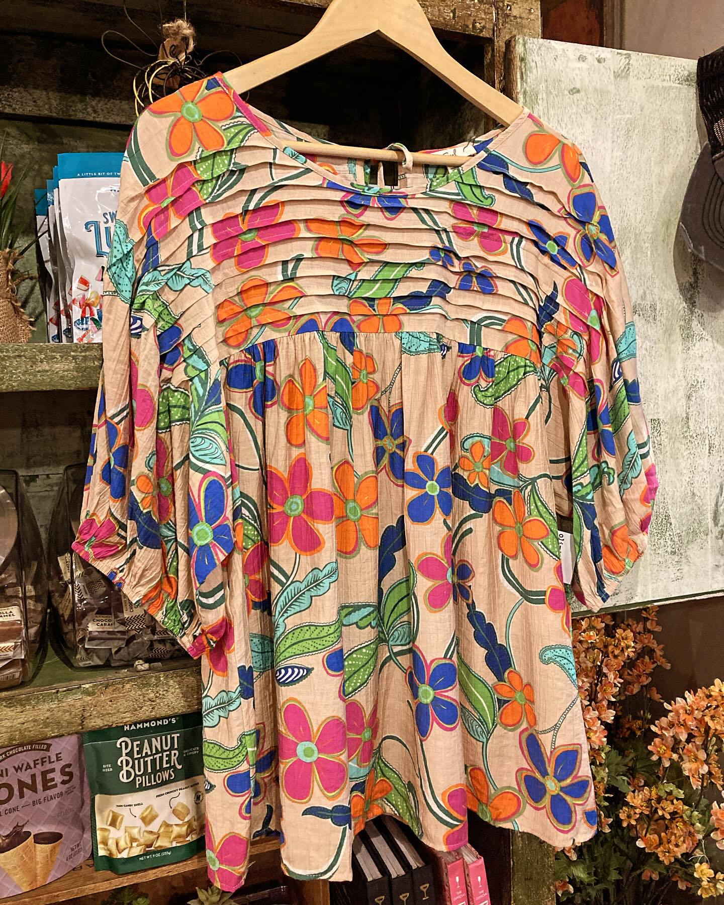 Women's Pleated Round Neck Printed Shirt Blouse
