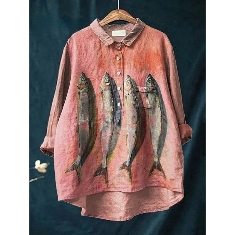 Casual Long Sleeve Shirt Animal Print Blouse