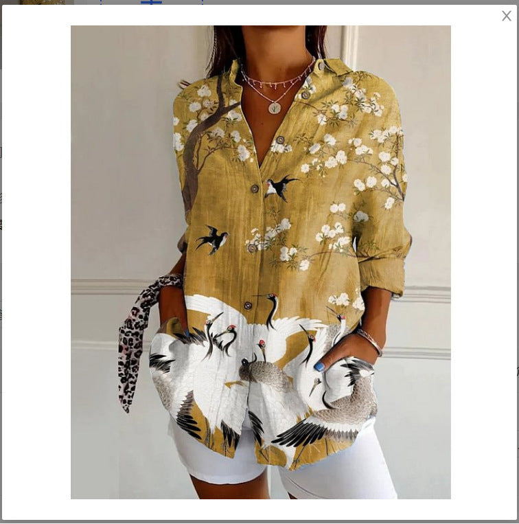 Women's Digital Printing Abstract Pattern Long-sleeved To Figure Blouse