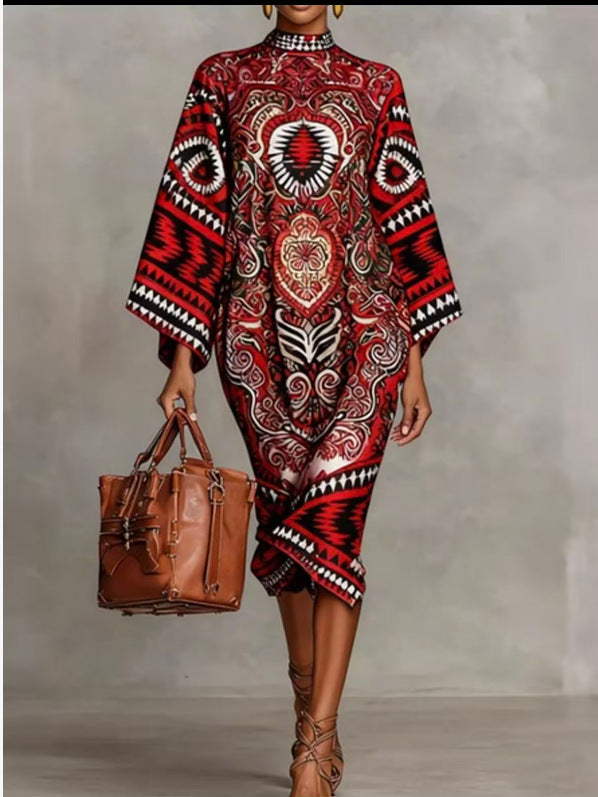 Trendy Autumn Digital Printing Fresh Retro Dress