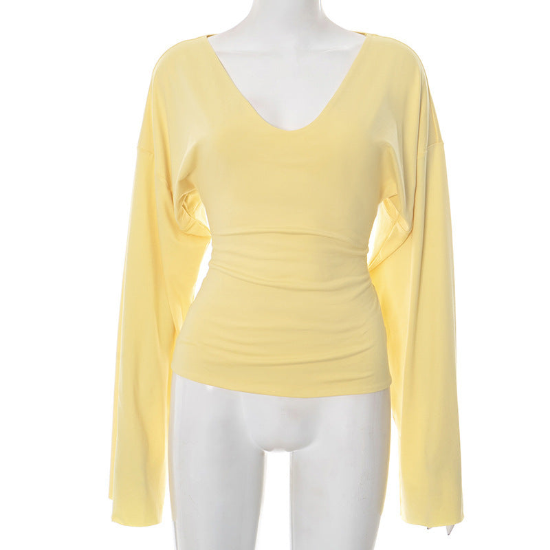 Women's Solid Color Flared Long Sleeved Fitted Women's T-shirt