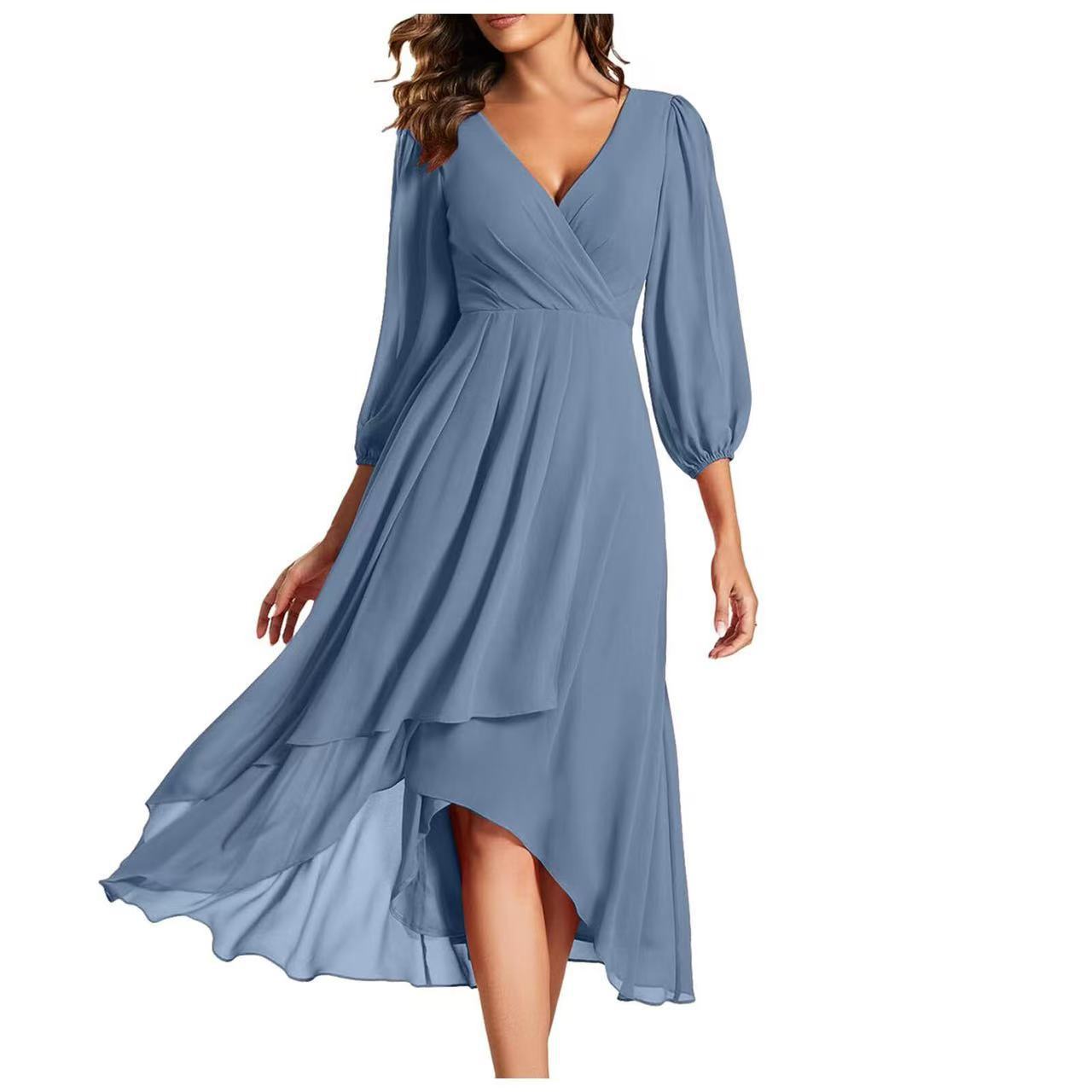 Women's Solid Color Sleeve Tight Waist Slim Bridesmaid Dress