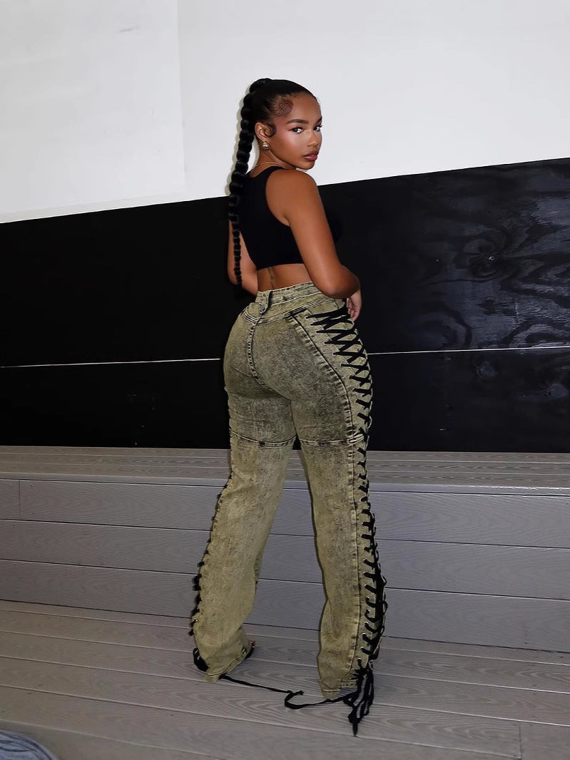 Women's Fashion Wear Trendy Drawstring Hot Trousers Women's Jeans