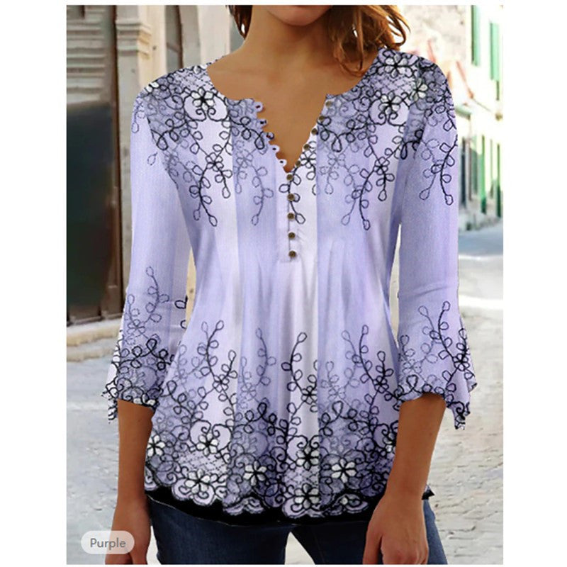 Graceful Classic Summer Fashion Flower Printed Women's T-shirt