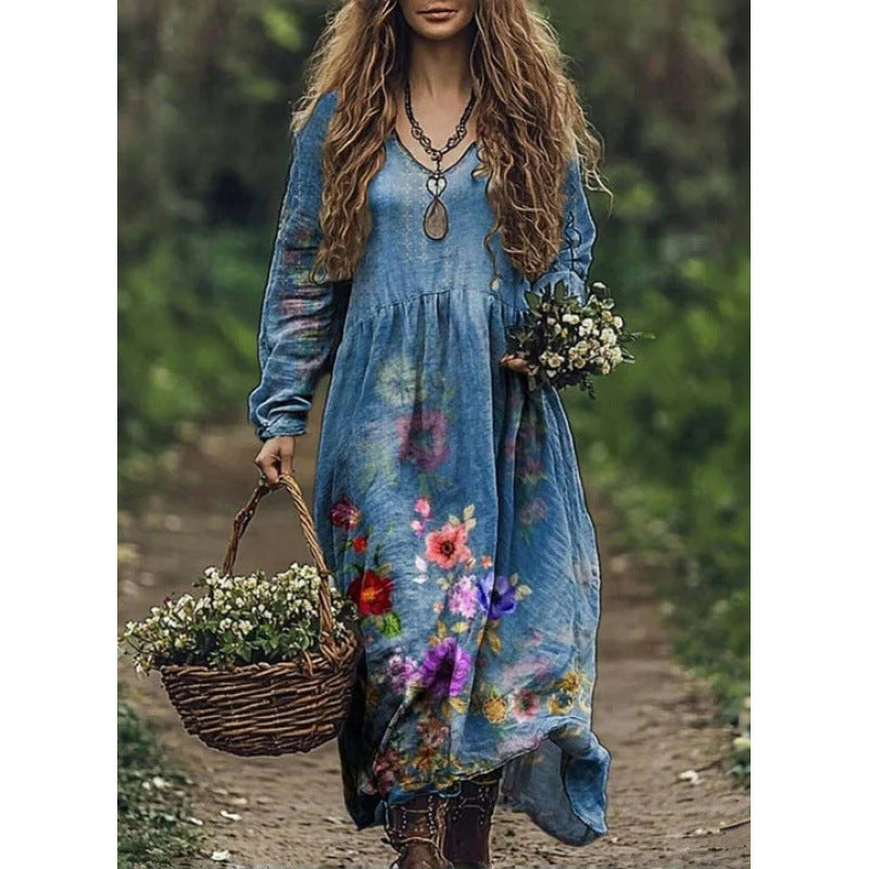 Durable Fashion Beautiful Autumn Vintage Printed Dress