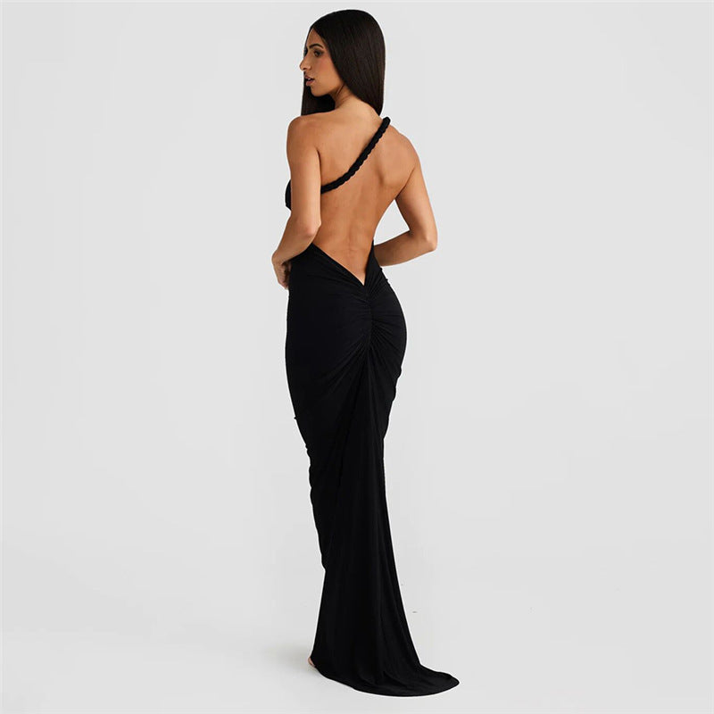 Women's Halter Bare Back Pleating Sheath Sexy Dress