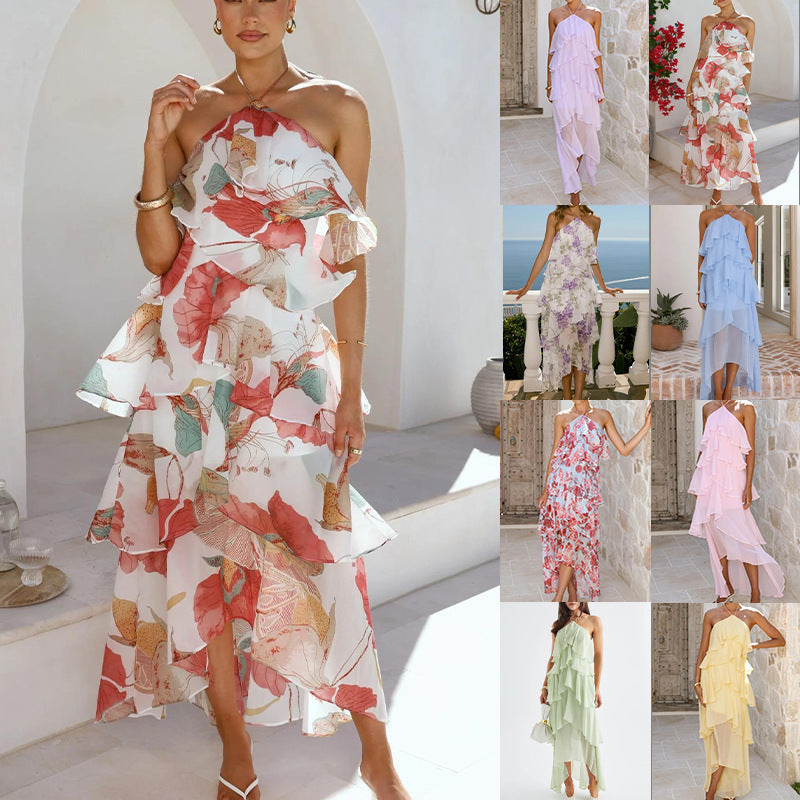 Women's Fashion Chiffon Print Fairy Long Elegant Dress
