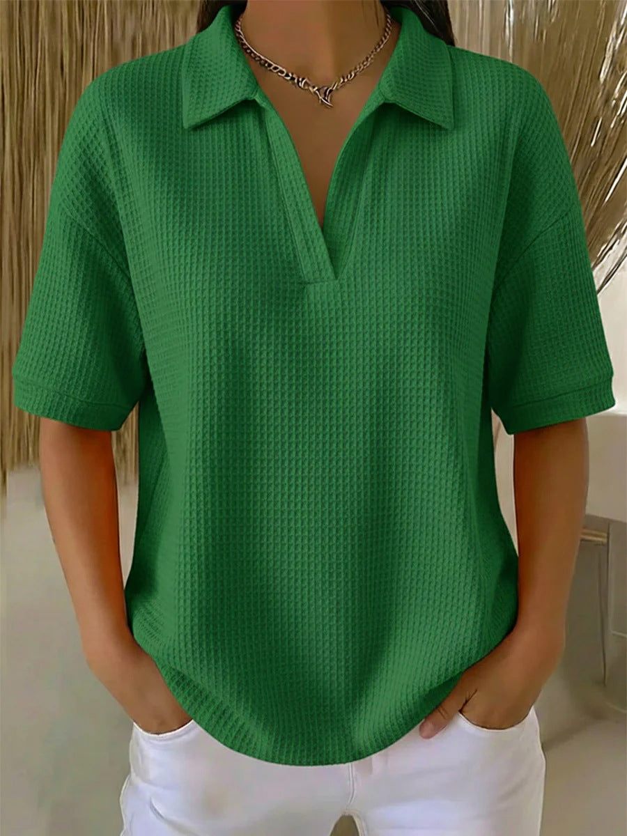 Fashion Waffle Solid Color Pullover Loose Tops
