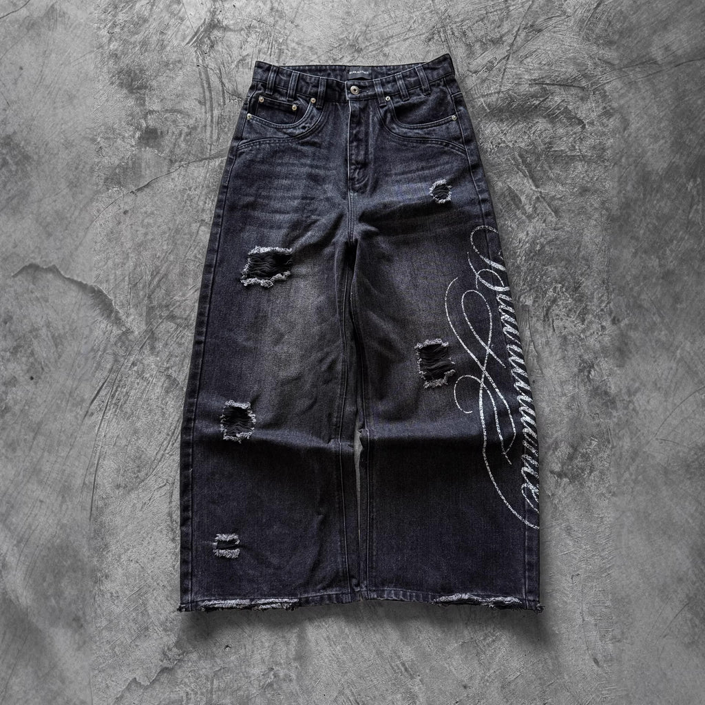 Printed Washed Make Old Ripped Personality Street Loose Jeans